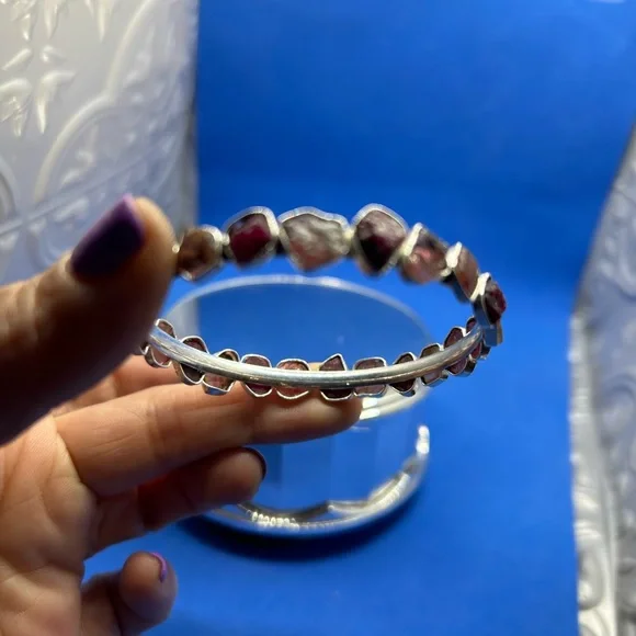 Handmade Natural Tourmaline Rough Gemstone Rose Gold Polished Bangle Bracelet